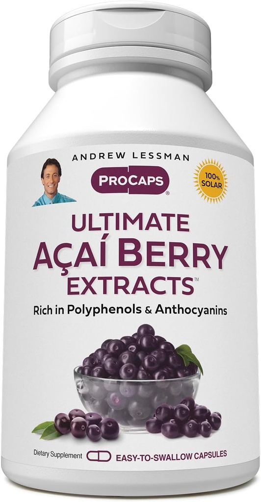 ANDREW LESSMAN Ultimate Açai Berry ekstraktid 60 kapslit - tarnib standardseid, antioksüdantseid rikkaid, kasulikke Acai Berry komponente. Kõrge potentsiaaliga segu. Kaitseühendid. Ei mingeid lisaaineid