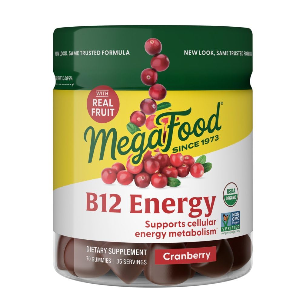 MegaFood Vitamiin B12 Energiakummid - Vegan - Metüül B12 vitamiinidega, et toetada rakuenergia tootmist - Jõhvikas - igapäevane vitamiin B12 täiendus - USDA orgaaniline - 70 kummi, 35 serveerimist