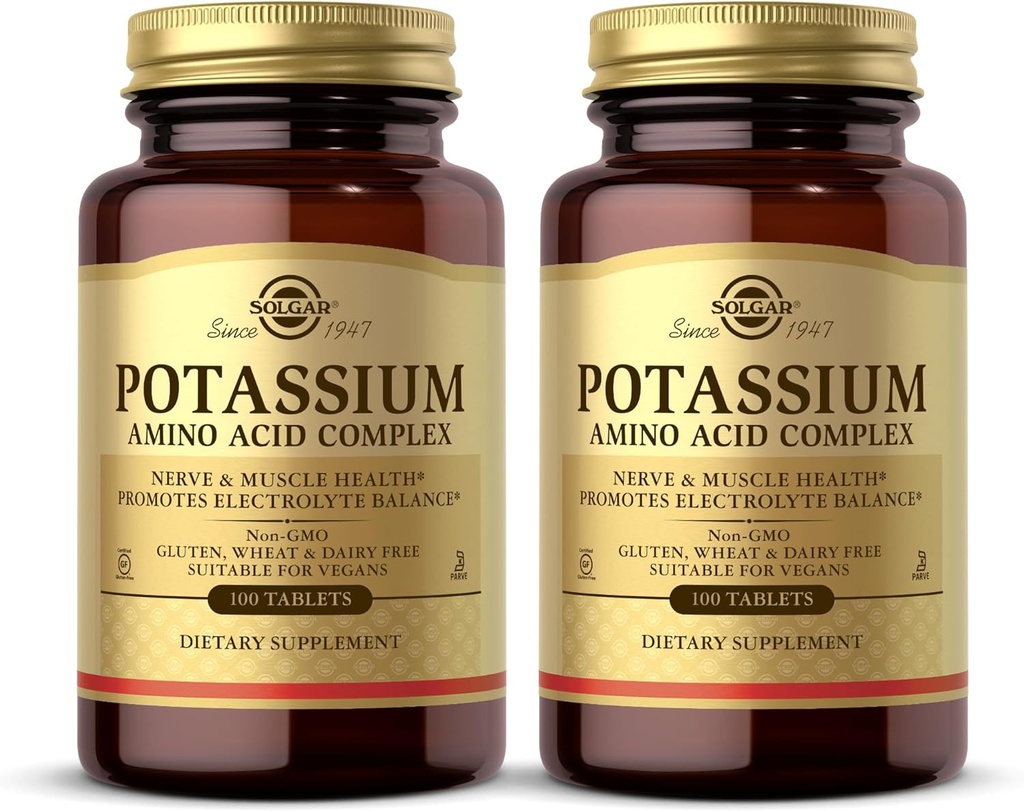 Solgar Kaalium Aminohappe kompleks - 100 tabletti, pakend 2 - soodustab elektrolüütide tasakaalu - mitte-GMO, vegan, gluteenivaba, piimavaba, Kosher - 200 kokku