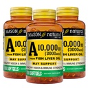 MASON LOODUSLIK A-vitamiin 3000 mcg (10 000 RÜ) kalamaksaõlist, toetab visiooni ja immuunsüsteemi tervist, 100 softgels, pakendis 3
