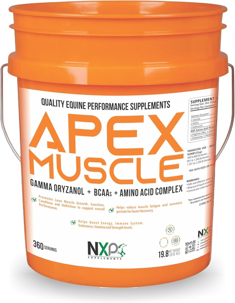 APEX Lihaskude, keha ja tugevuse ehitaja hobustele - energia, vastupidavus, vastupidavus, taastumistoetus - Gamma Oryzanol BCAA Aminohapped Lüsiin Karnitiin L-arginiin AKG 19, 8 lb (360 Servings)