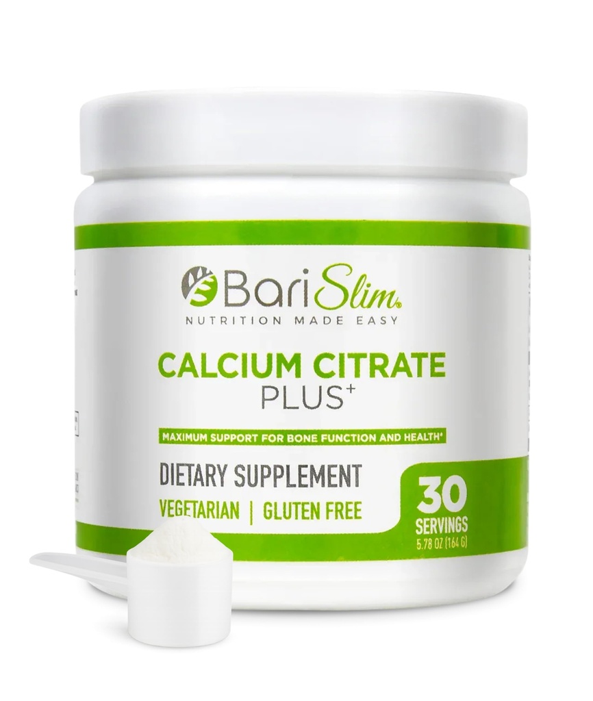 BariSlim Bariatric Calcium Citrate Plus Pulber - Formuleeritud patsientidele pärast kaalulangus kirurgia - Maksimaalne toetus luude funktsiooni ja tervise - Lihtne seedimine ja imendumine | 600 mg (30 Servings)