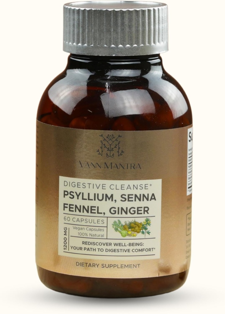 Seedetrakti puhastuskapslid - 1200mg Psyllium, Senna, Fenel, Ingveri ekstrakt - 60 Count, Natural Seedetrakti & Health Support Supplement, õrn soole liikumise abi - Vegan valem tasakaalustatud soolestiku tervisele