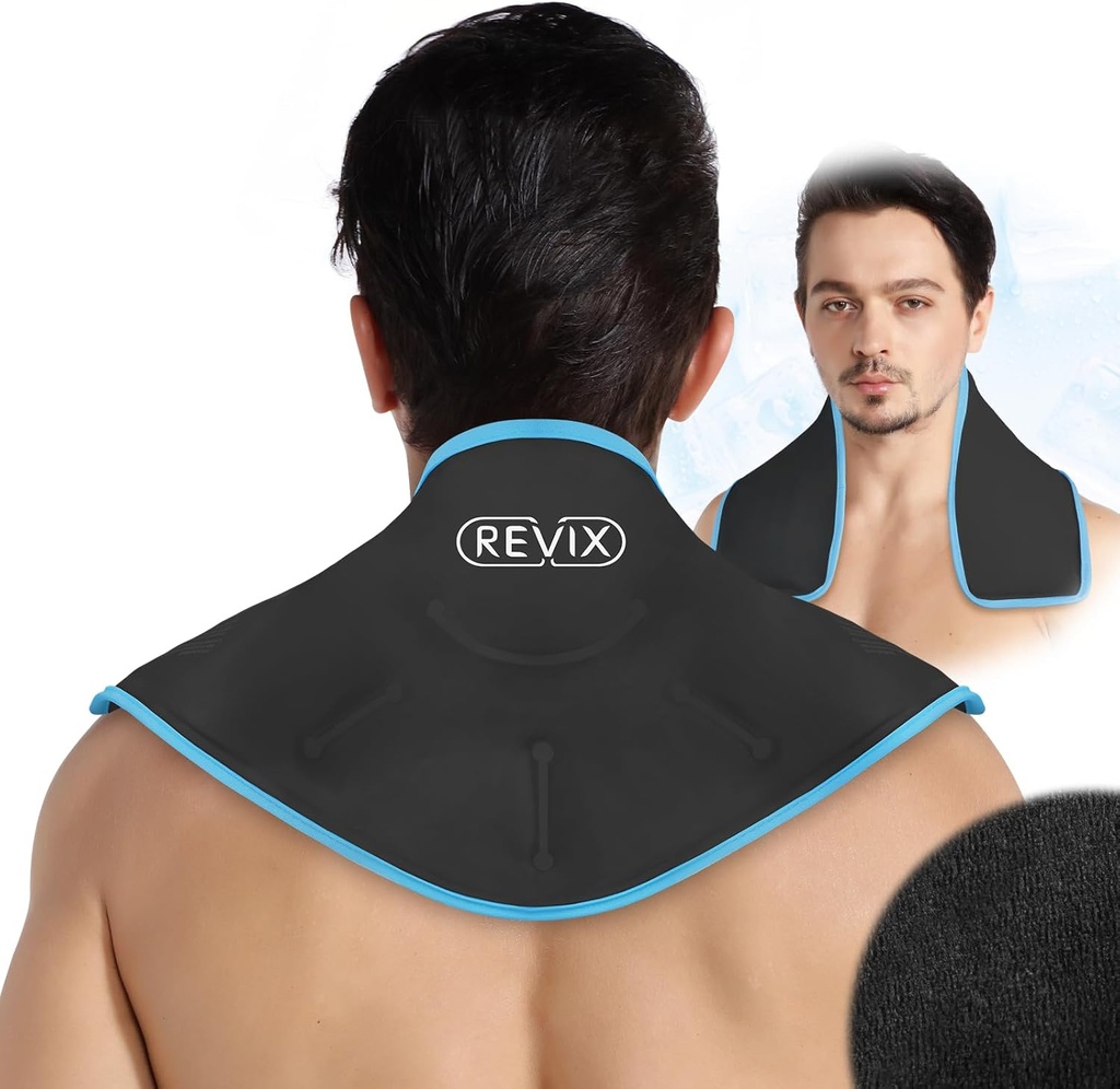 REVIX Neck Ice Wrap Ice Pack kaelale ja õlgadele, teraapia paindlikkuse ja liikuvuse edendamiseks, kuuma külma geeli pakendid, mis on taaskasutatavad pärast treeningut, must