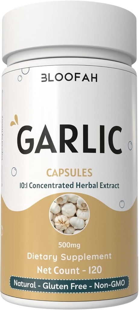 Küüslaugukapslid 500mg cent Kontsentreeritud 10:1 Ekstraktsioonipulber | Allium sativum | Mitte-GMO, Gluteenivaba | Kunstlike lisandite puudumine | GMP-sertifitseeritud | Lõhnatu ja lihtne võtta (120 loend (pakk 1))