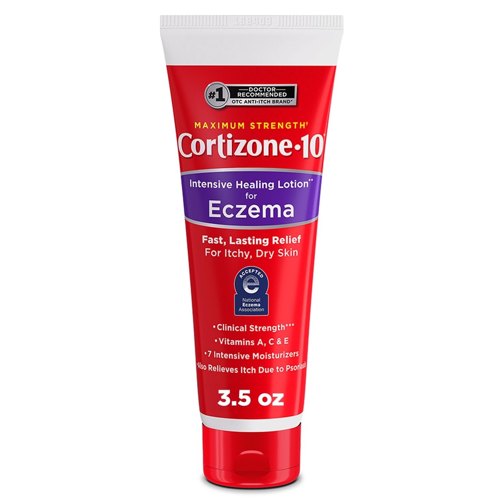 Kortisoon-10 Maksimaalne tugevus Intensiivne tervendamine Itch Relief Lotion ekseemi, 1% hüdrokortisoon, kiire toimega, Anti-Itch kreem väiksemate nahaärrituste, lööbed ja põletik tõttu ekseemi, 3,5 oz