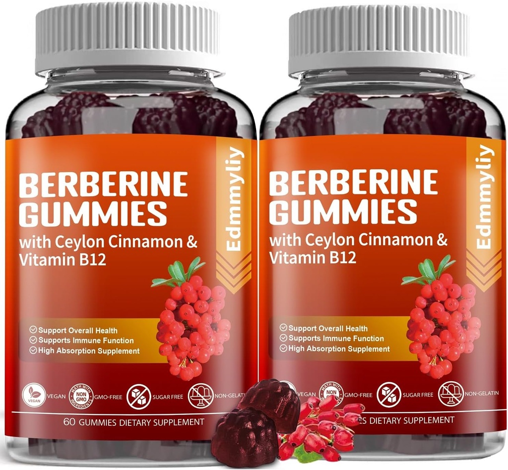 Berberine Supplement koos Ceylon Cinnamon - Sugar Free Orgaaniline Berberine 1500mg Gummies meestele ja naistele - Toetus immuunsüsteemi ja ainevahetuse ja energia