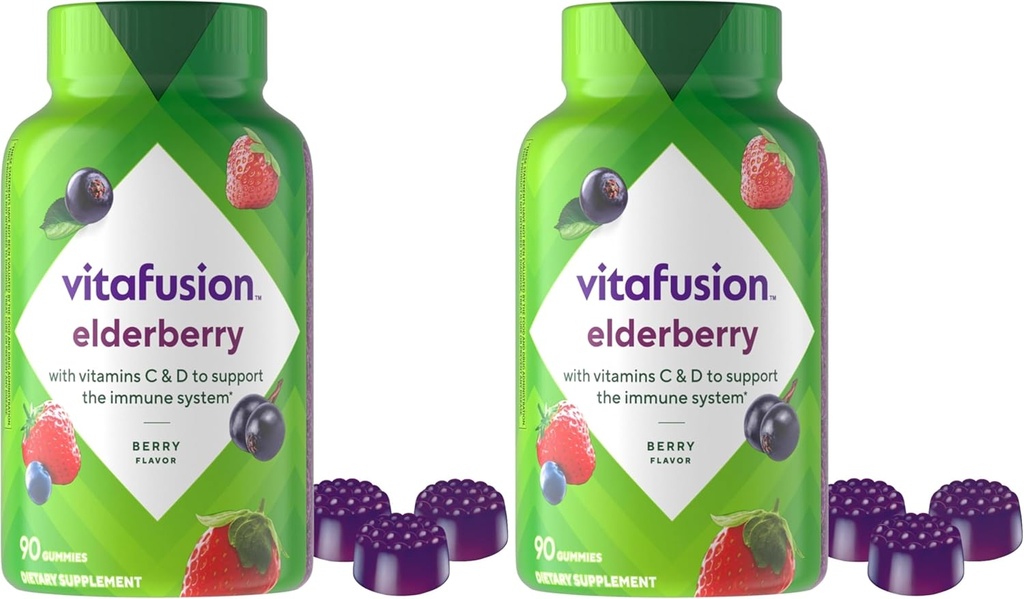 Vitafusion Elderberry Gummy Vitamiinid, 90ct Elderberry Gummy Vitamiinid, närimistables, 90 Count (Pack of 2)