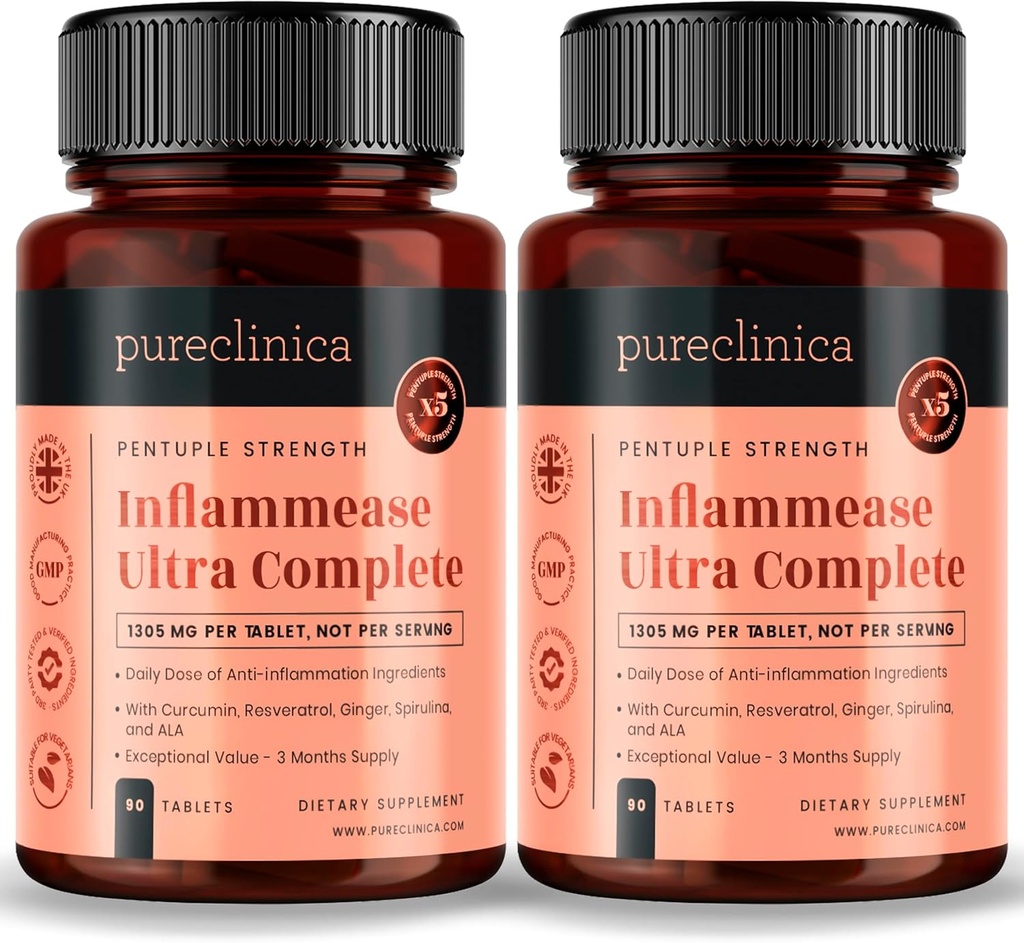 pureclinica põletik Ultra Complete (Resveratrol, Ingver, ALA, Spirulina, Curcumin - 5 toidulisandit ühes) 1305mg x 180 tabletti - 2 pudelit 90 tabletti - 6 kuud pakkumine!