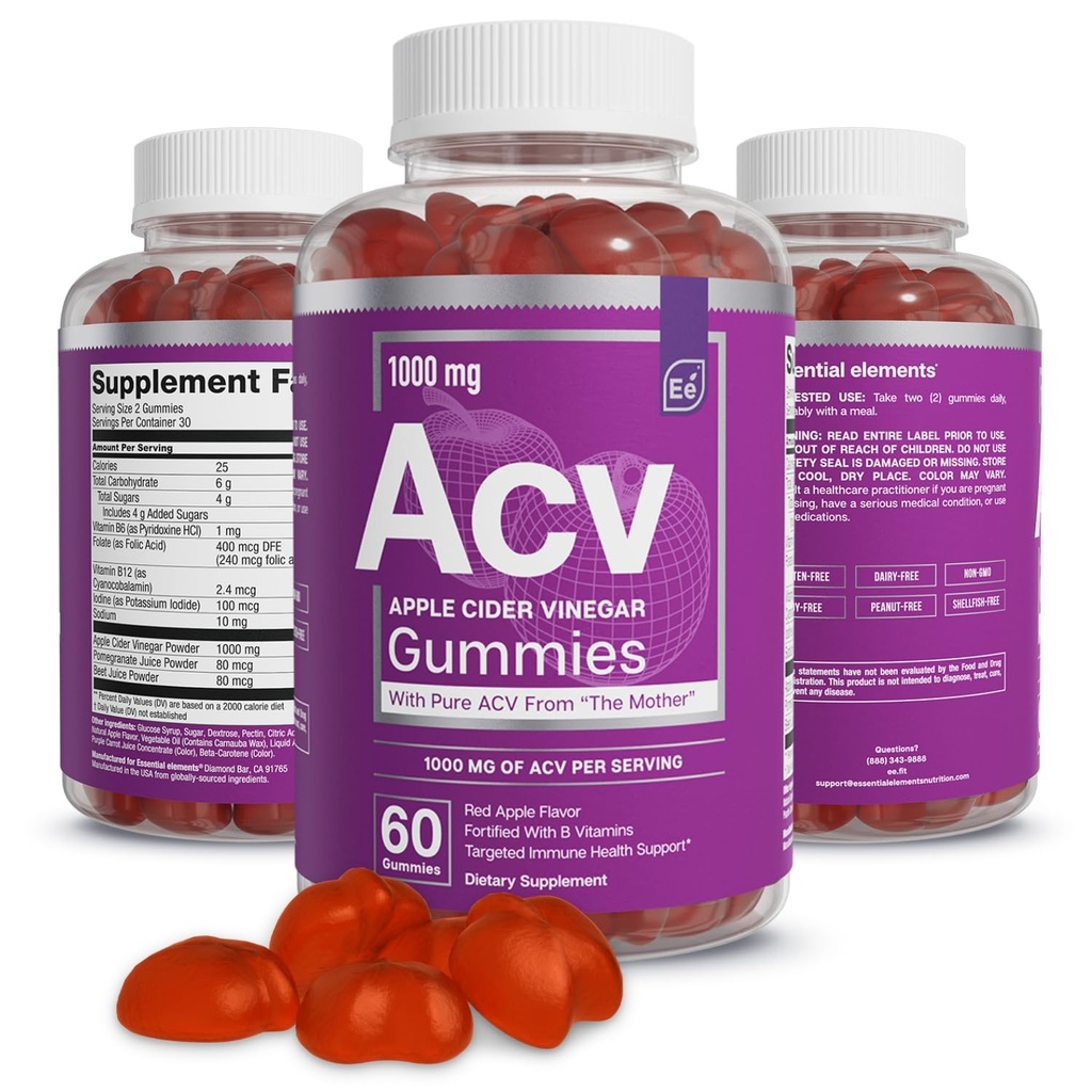 Olulised elemendid Õunasiidri äädikakummid emalt - 60 Count (3 Pack)