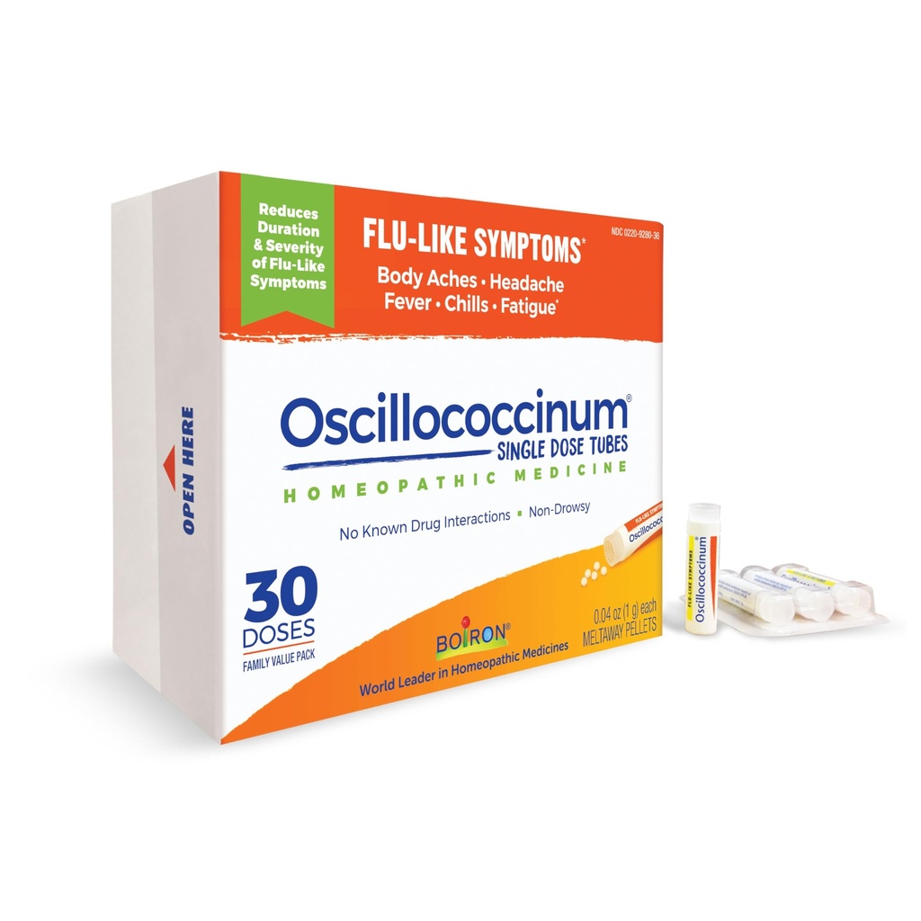 Boiron Oscillococcinum gripilaadsete sümptomite leevendamiseks kehavalu, peavalu, palaviku, külmavärinate ja väsimuse korral - 30 annust