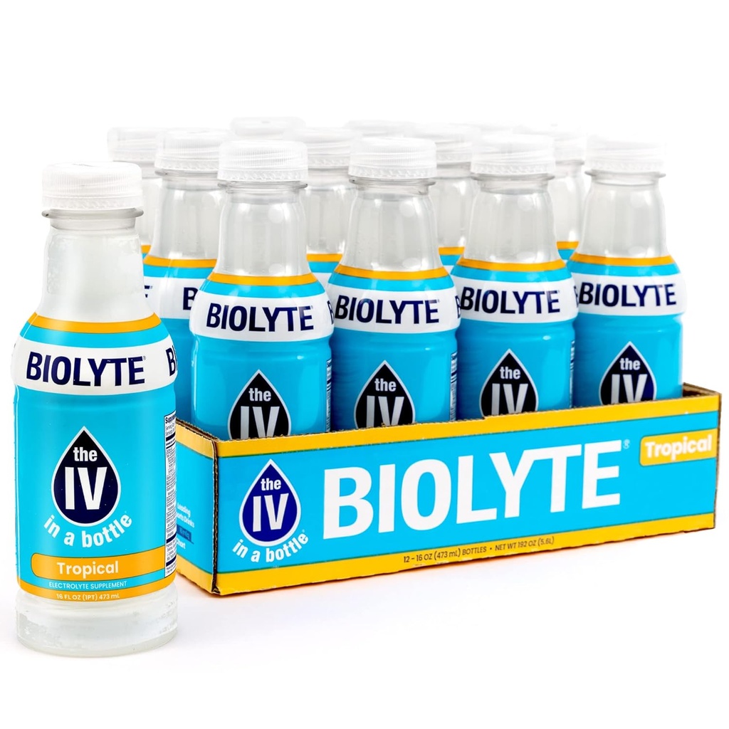 BIOLYTE elektrolüütjook - IV pudeli elektrolüütjoogis kiireks hüdreerimiseks - troopiline, 12-pakk