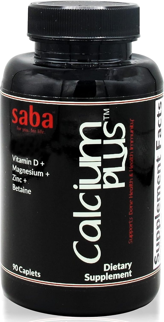 Saba Calcium Plus - luu tugevus - kaltsium, magneesium, kaalium, D-vitamiin, tsink, betaiin - GMO, soja, gluteenivabad koostisosad - terve toidulisand luu tervisele, immuunsus - 90 kapslit