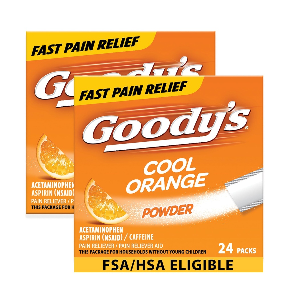 Goody’s Extra Strength Peavalu Pulber, Cool Orange Maitse Lahustuv Pakendid, 24 Individuaalset Pakendit (2 Pakend)