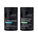 Sport Research Double Strength L-Theanine Supplement Suntheanine Softgels Fookuses, Lõõgastav & Alertness kookosõli 60 Count ja seedeensüümid + probiootikumid ja ingveri taime baasil 90 Count