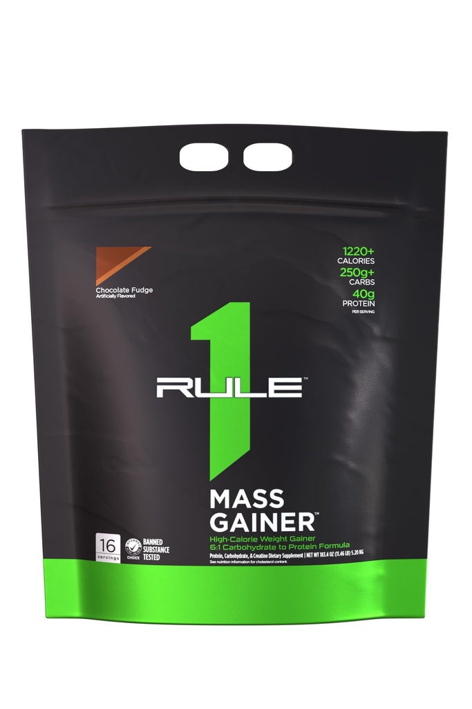 Reegel 1 Valgud Mass Gainer - Kõrge kalorsusega kaalutõusu valem 1220 + kalorit, 250 g + kompleksne süsivesikute segu, 40 g vadakuvalku ühe serveerimise kohta (16 serveerimist, šokolaadi fudge)