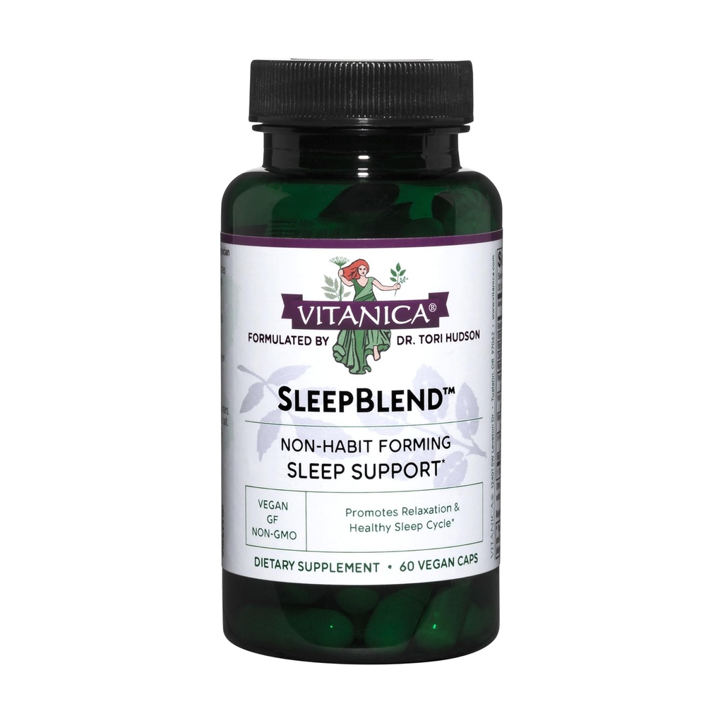 Vitanica Sleepblend, Non Habit Forming Sleep Support Supplement, melatoniini, Valerian Juur, Passionflower ja humal, Vegan, 60 kapslit