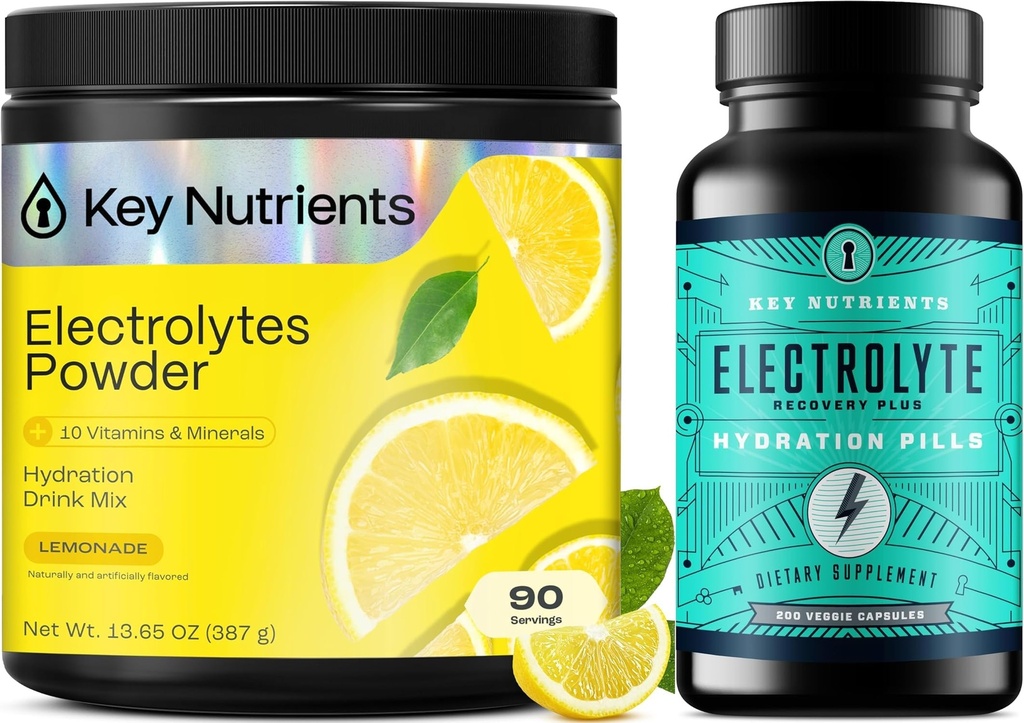 PÕHITOITAINED Hüdrastuspakett - Multivitamiini elektrolüütide pulberlemonaad (90 serveerimist) ja elektrolüütide tabletid (200 tabletti) - suhkrut ei ole, kaloreid ei ole - naatriumi ja energia tugi -, Made USA