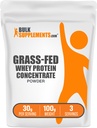 BulkSupplements.com Grass Fed Whey Protein Pulber - Vadakuvalgu kontsentraat Pulber - Maitsestamata & Gluteenivaba, 30 g Serving, 100 g (3,5 oz) (pakk 1)