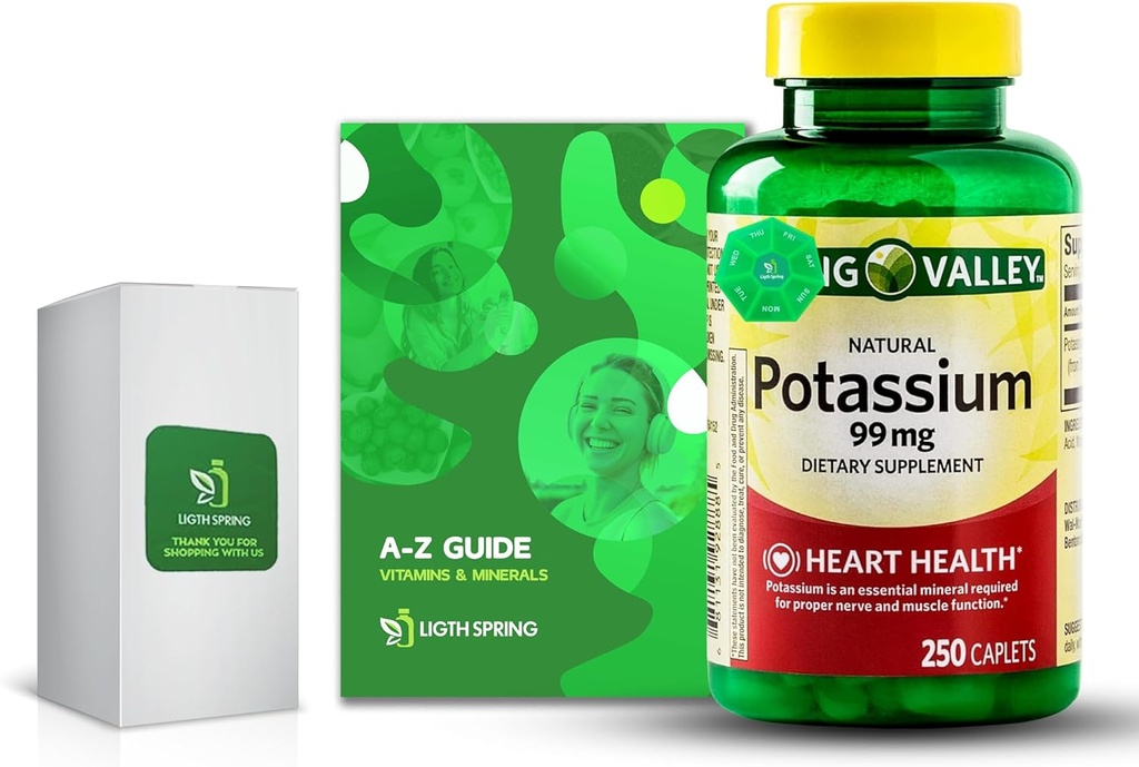 Potassium 99 mg, 250 Caplets Bundle with Exclusive Vitamins & Minerals A to Z - Better Light&Spring Guide