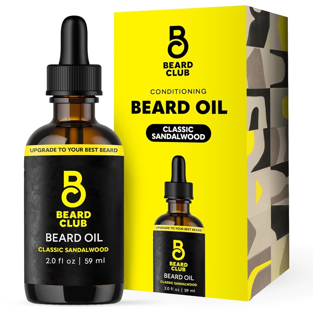 Habeklubi habemeõli meestele - 2oz Classic Sandalwood Natural Beard Oil koos kastoor- ja merevaiguõlidega - Beard & Mustache Conditioner - Hydrates, Softens & Soothes Kuiv nahk - tugevdab juuksefolliikuleid