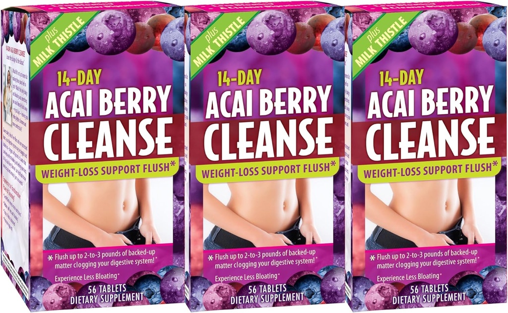 Applied Nutrition 14-Day Acai Berry Cleanse - 56 tabletti, pakendis 3 - kaalulangus toetust Flush + piimaohakas - 84 Kokku Servings