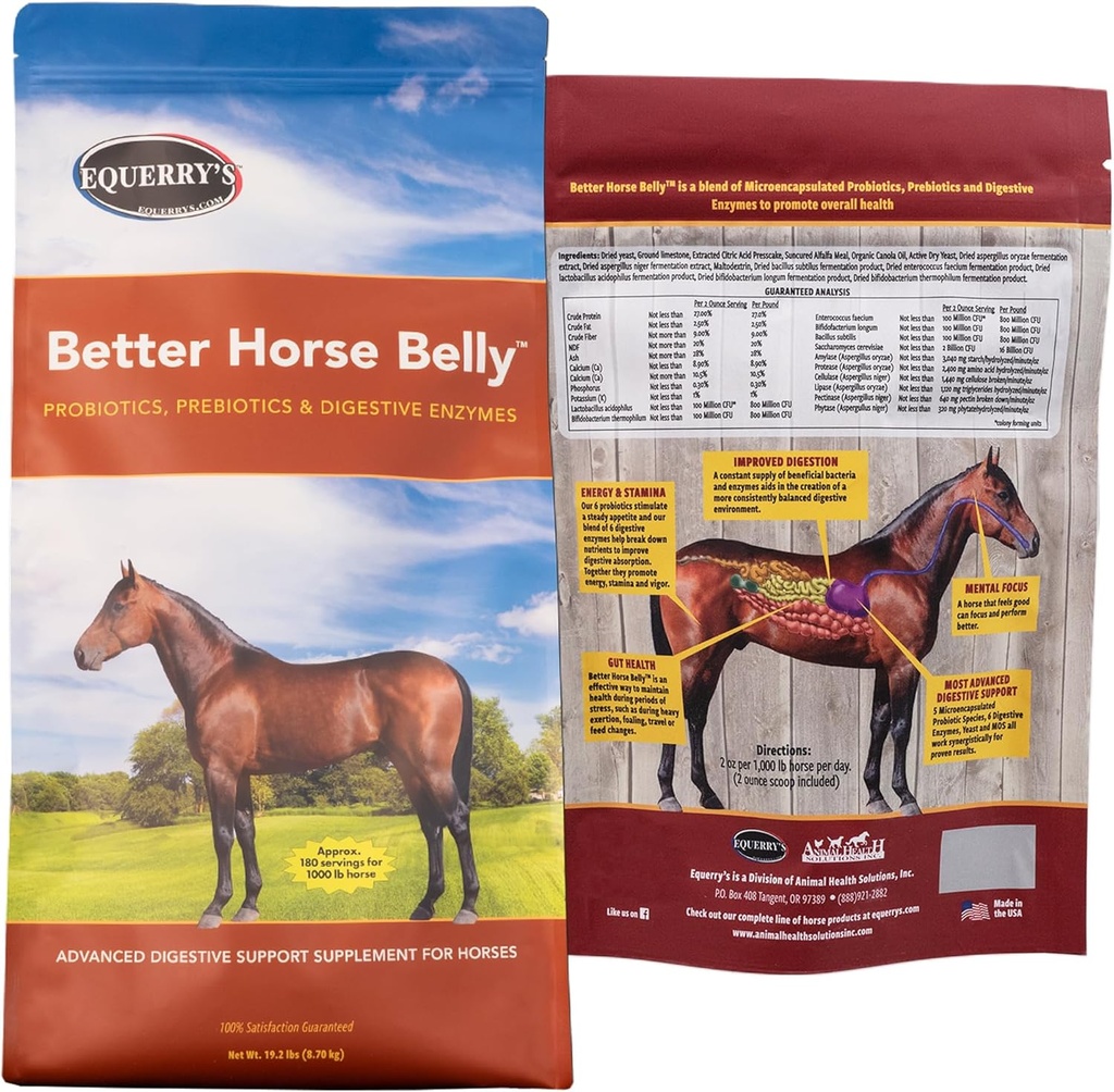 EQUERRY's Better Horse Belly - täiendus soolestiku toega | Prebiootikumid ja seedeensüümid | koolikutele, seedetraktile - 19,2 LB