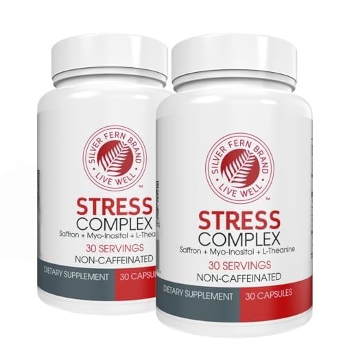 Hõbedane Fern Stress Complex Supplement - Ilma kofeiini - Une, Mure, Mood & More - Safran Supplements, L-Theanine Supplement, ja Myo-inositol - Natural Stress Relief Supplement (Pack of 2)