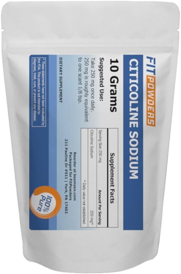 Citicoline pulber, CDP koliinipulber puhas Scoopiga, mitte-GMO, mälu ja õppimise kognitiivne lisand (10 grammi)