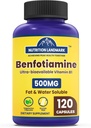 Benfotiamiin 500mg per Serving, 120 Veggie kapslit (250mg per Cap) – Rasvlahustuv vitamiin B1 Tiamiinilisand – 3. partei testitud, Vegan, Non-GMO, Gluteenivaba