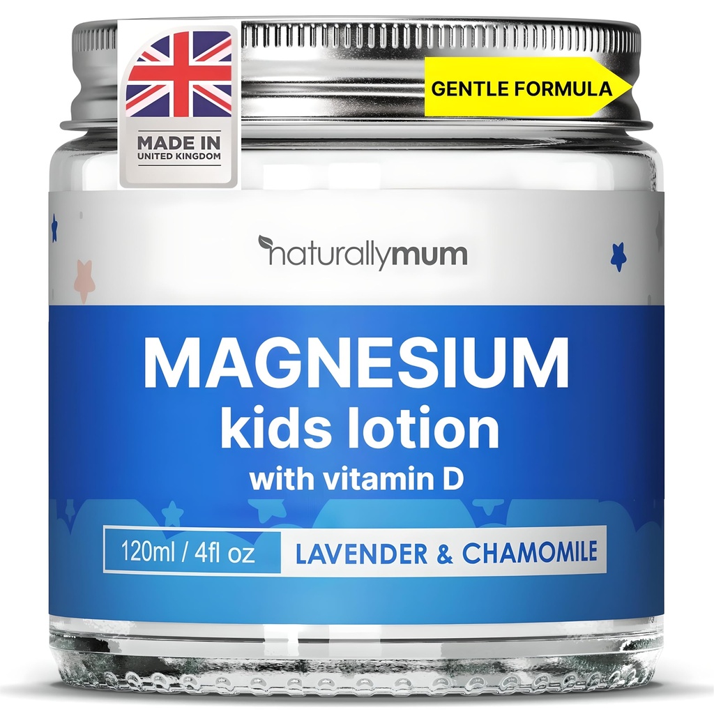 NaturallyMum Kids Magneesium Bedtime Lotion koos D-vitamiiniga | Une, südame, luu, närvi, soole ja lihaste tervise toetamine | Alternatiiv melatoniinile | Lavendel & kummel 4, 2 fl oz