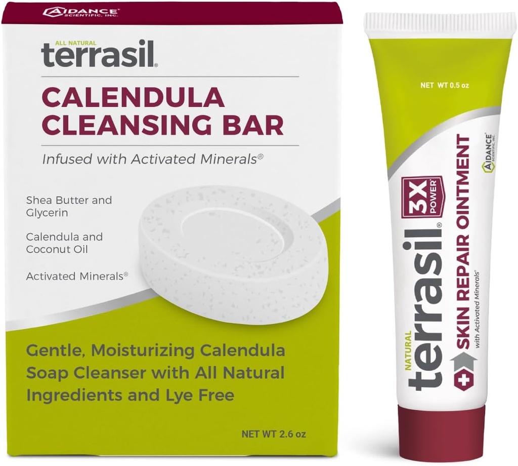 terrasiilik Naha parandamine ja kalendula seep nurkkeeliku, follikuliidi, impetiigo, samblikuskleroosi, keedete, kaldkeratolüüsi, rahustava abi ja toetab tervenemist (.5oz Tube & seebaar)