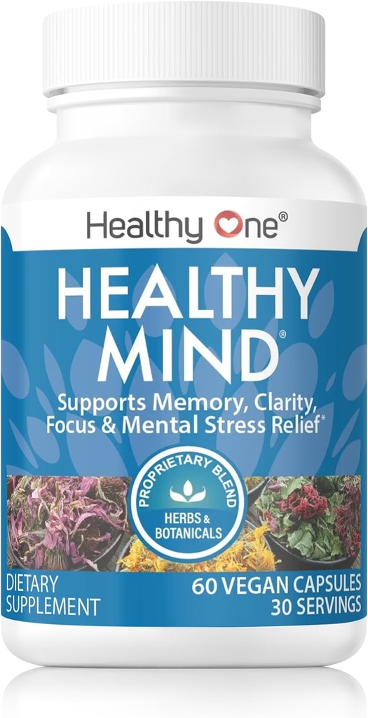Healthy Mind - Safe for Teens - Brain Fog - Cognitive Function - Concentration - Focus - Neural Optimization - Mood - Ginkgo Biloba - Ginseng - Rhodiola - Bacopa - Gotu Kola - Green Tea - 150 Count
