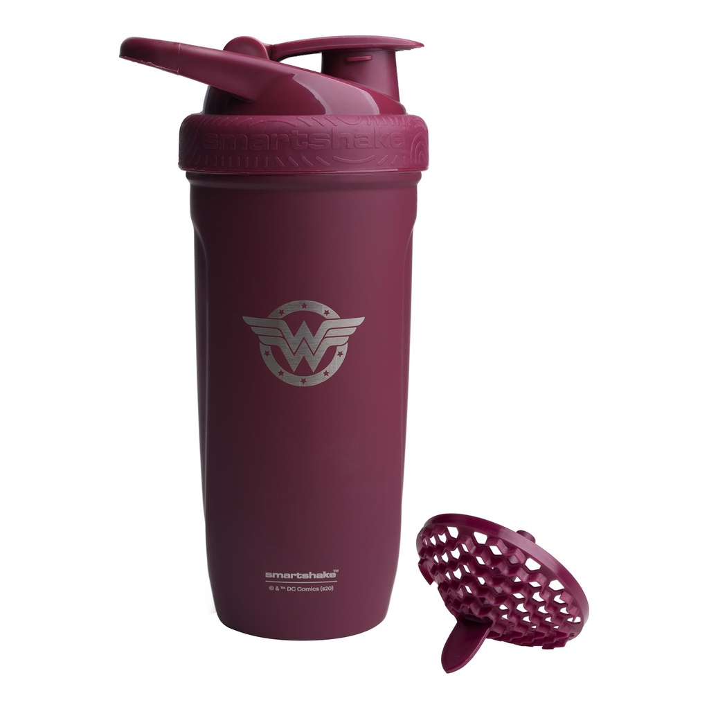 Smartshake DC COMICS Reforce Stainless Steel Protein Shaker Pudel 900 ml | 30oz - Leakproof Screw-on Lid - BPA Free - Unisex - Non-Isolated - Wonder Women Logo