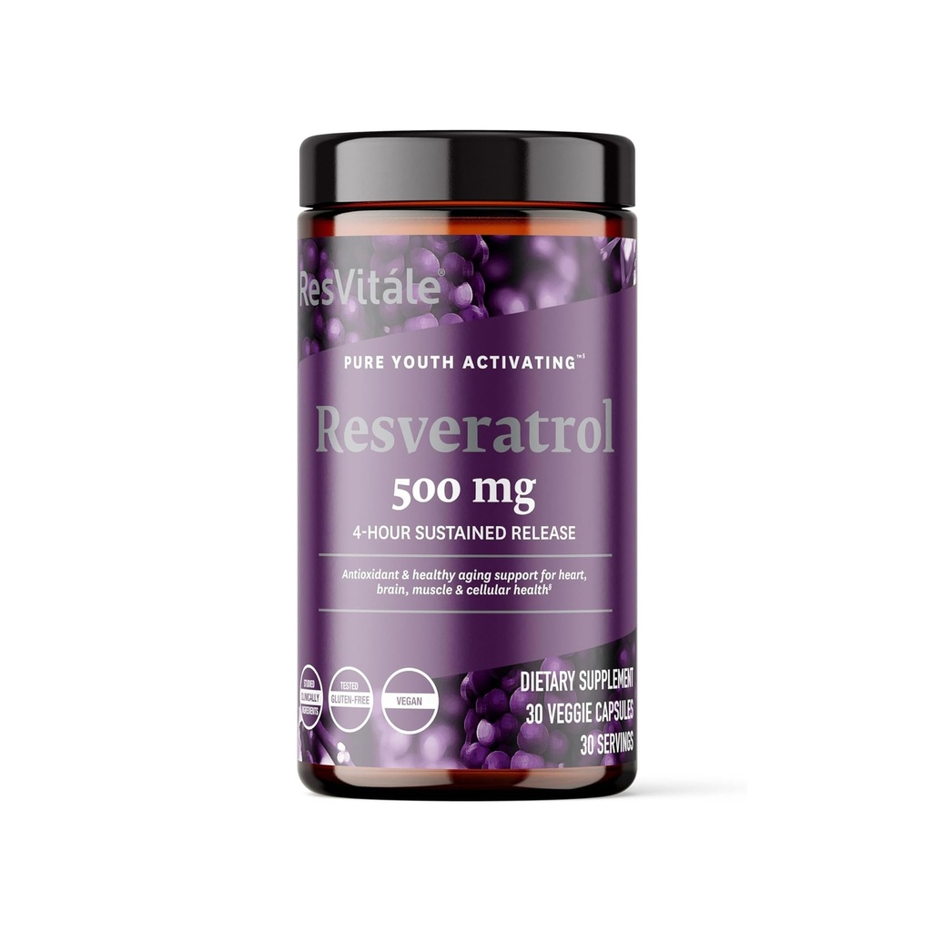 ResVitale Resveratrol 500 mg - Resveratrooli täiendus meestele ja naistele - 30 Veggie kapslit
