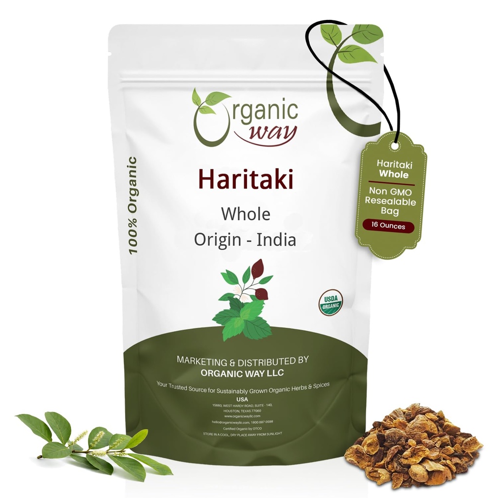 Orgaaniline viis Haritaki Terve (Chebulic Myrobalan) | Terminalia Chebula (Yellow Myrobalan) | Kosher & USDA sertifitseeritud | Vegan, Non-GMO & Gluten Free | 100% toores Indiast (16 oz - 1 naela)