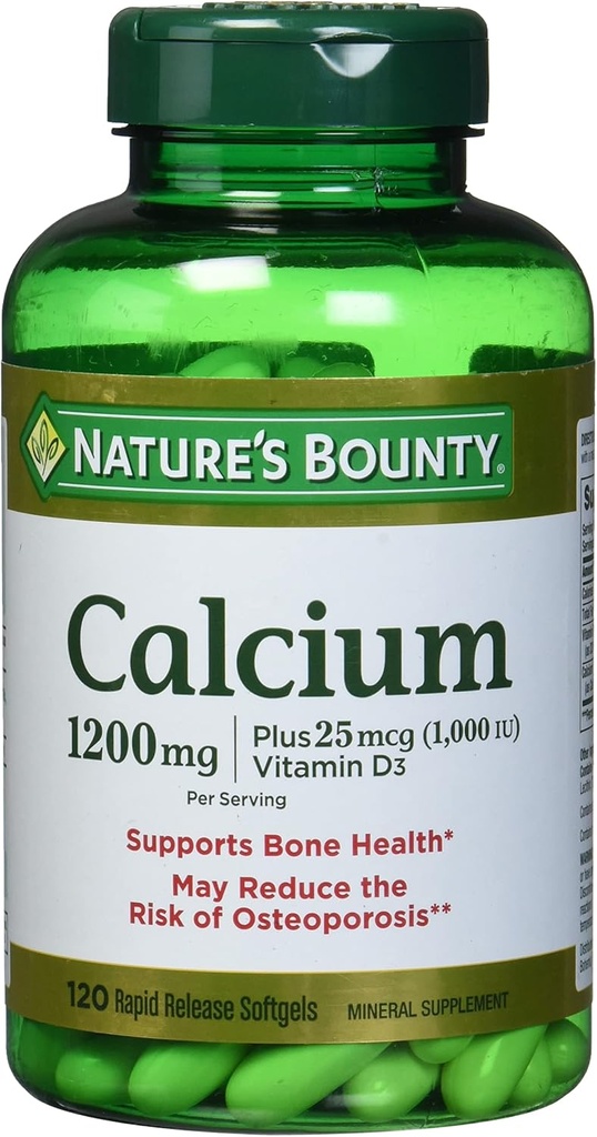 Looduse Bounty Kaltsium Imenduv 1200 mg D-vitamiini Vedelik Täidetud, 120 Arv