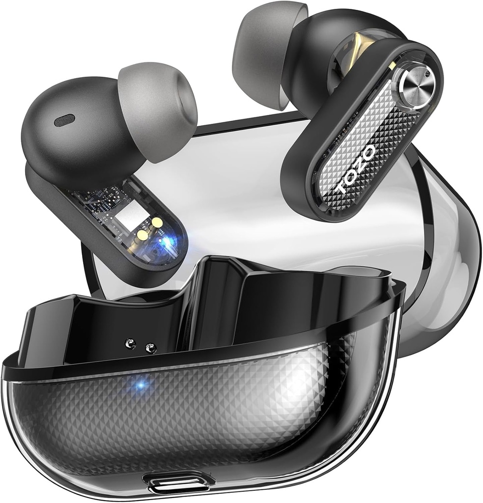 TOZO Crystal Pods Hybrid Active Noise Cancelling Wireless Earbuds, 10mm Drivers Deep Bass Stereo Sound, 4 Mics Smart ENC AI Calls, 32 EQ via App, Bluetooth 5.4 Kõrvaklapid, kristallkesta disain