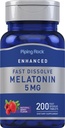 Piping Rock Melatoniin 5mg | 200 Kiiresti lahustuvad tabletid | Berry Flavor | Adult Supplement | Taimetoitlane, mitte-GMO, Gluteenivaba valem