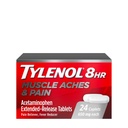 Tylenol 8-tunnine lihasvalu ja valu leevendav laiendatud vabastav tablett 650 mg atsetaminofeeni, palaviku vähendaja ja valuvaigistitega lihaste, liigeste, keha ja seljavalu valu leevendamiseks, 24 loend
