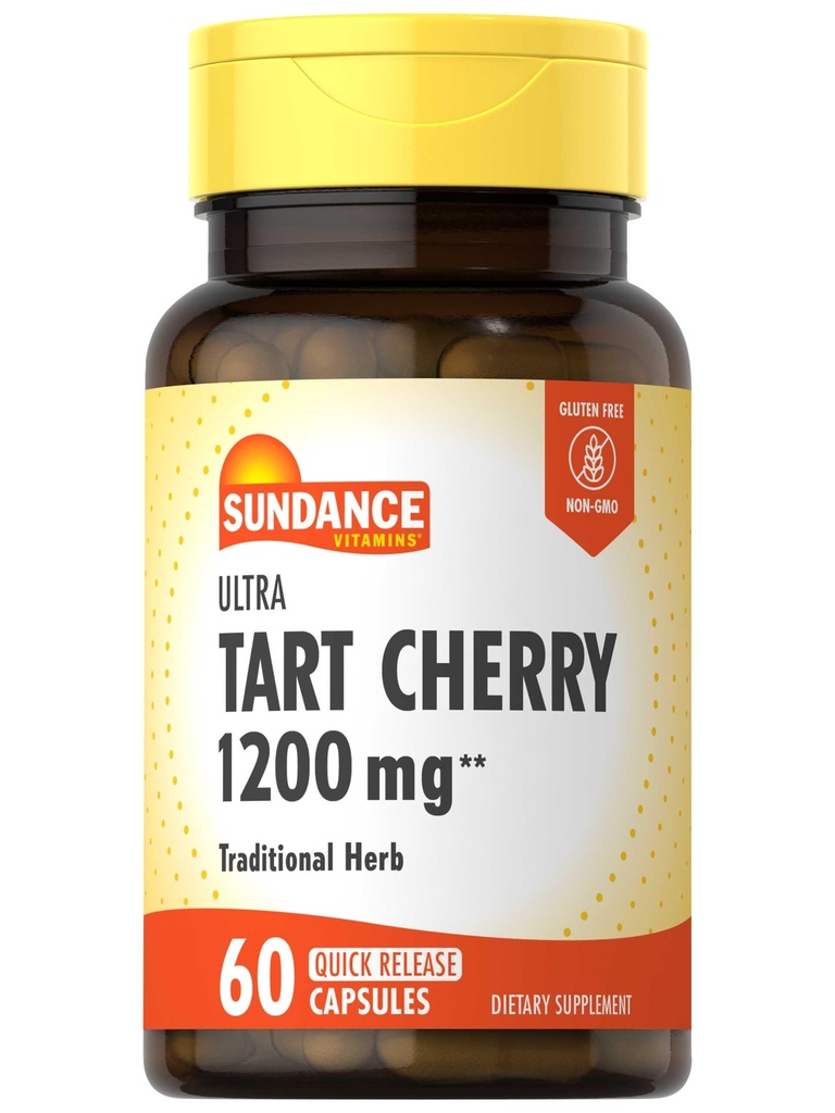 Sundance Tart Cherry kapslid 1200mg | 60 Count | Traditsiooniline maitsetaim | Mitte-GMO ja Gluteenivaba täiendus