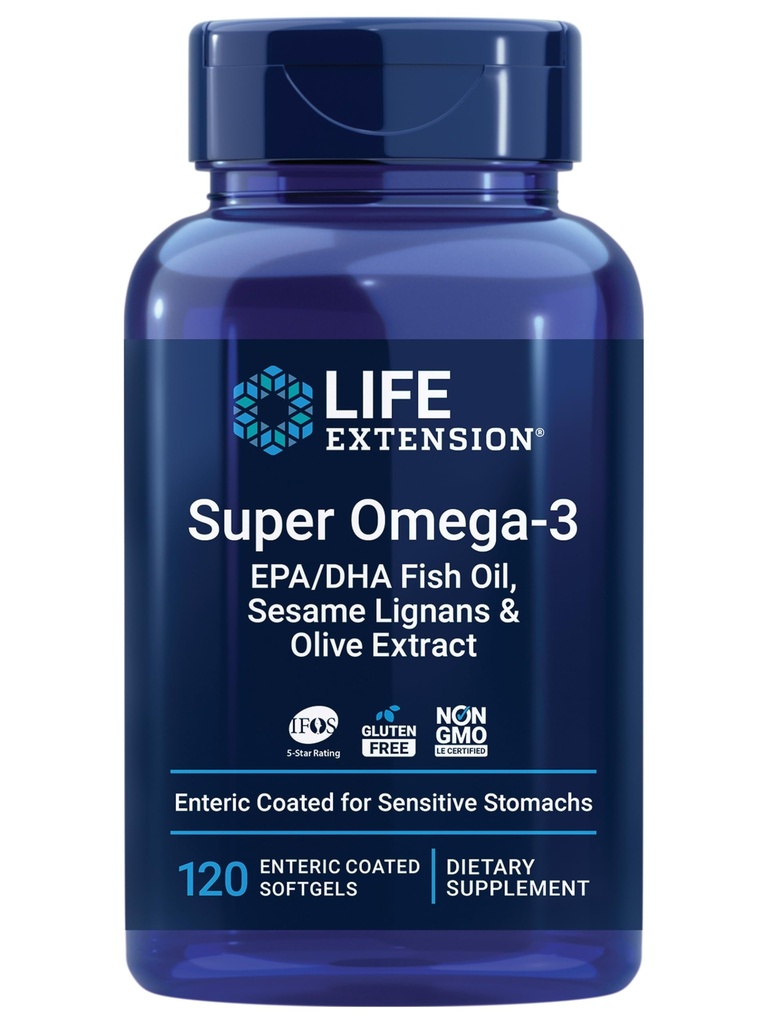 Life Extension Super Omega-3 EPA / DHA kalaõli, seesami ignaanid ja oliiviekstrakt - südame tervis, aju tervis, põletik Tervisetoetus, Gluteenivaba, soolestikuga kaetud, mitte-GMO, 120 Softgels