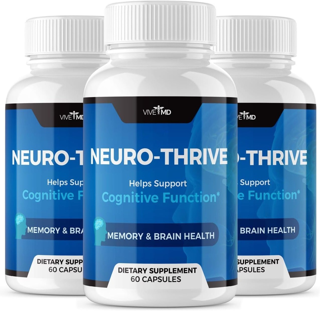 Vive MD NeuroThrive Brain Supplement - Ametlik valem - Neuro Thrive PQQ, Neuro Thrive, ekstra tugevus Ginkgo Biloba ekstrakti, Siberi ženšenni ekstrakt - (3 Pack)