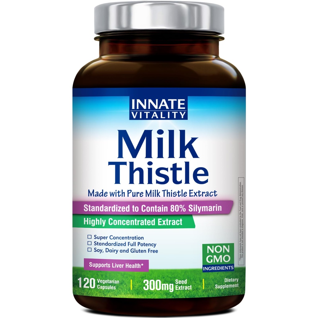 Kaasasündinud Vitality Orgaaniline Piimaohakalisand, 300mg Ekstrakt, 80% Silymarin Flavonoidid, Maksa Tervis, Detox & Puhastamine, Made in USA, Non-GMO, 120 Veggie kapslid