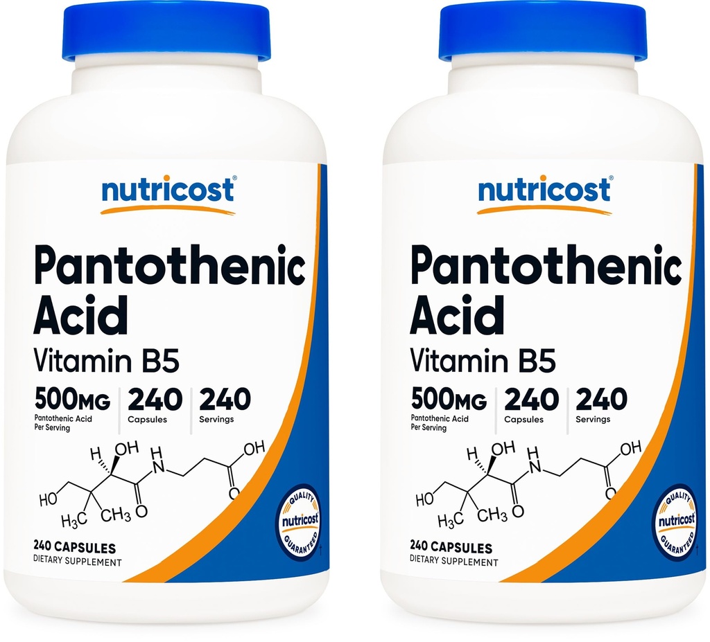 Nutrikost pantoteenhape (vitamiin B5) 500 mg, 240 kapslit (2 pudelit)