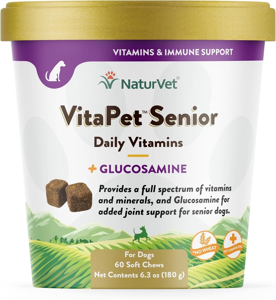 NaturVet VitaPet Senior Daily Vitamiinid Plus Glükosamiin koertele, 60 ct Pehmed närid, valmistatud USA-s globaalsete lähteainetega
