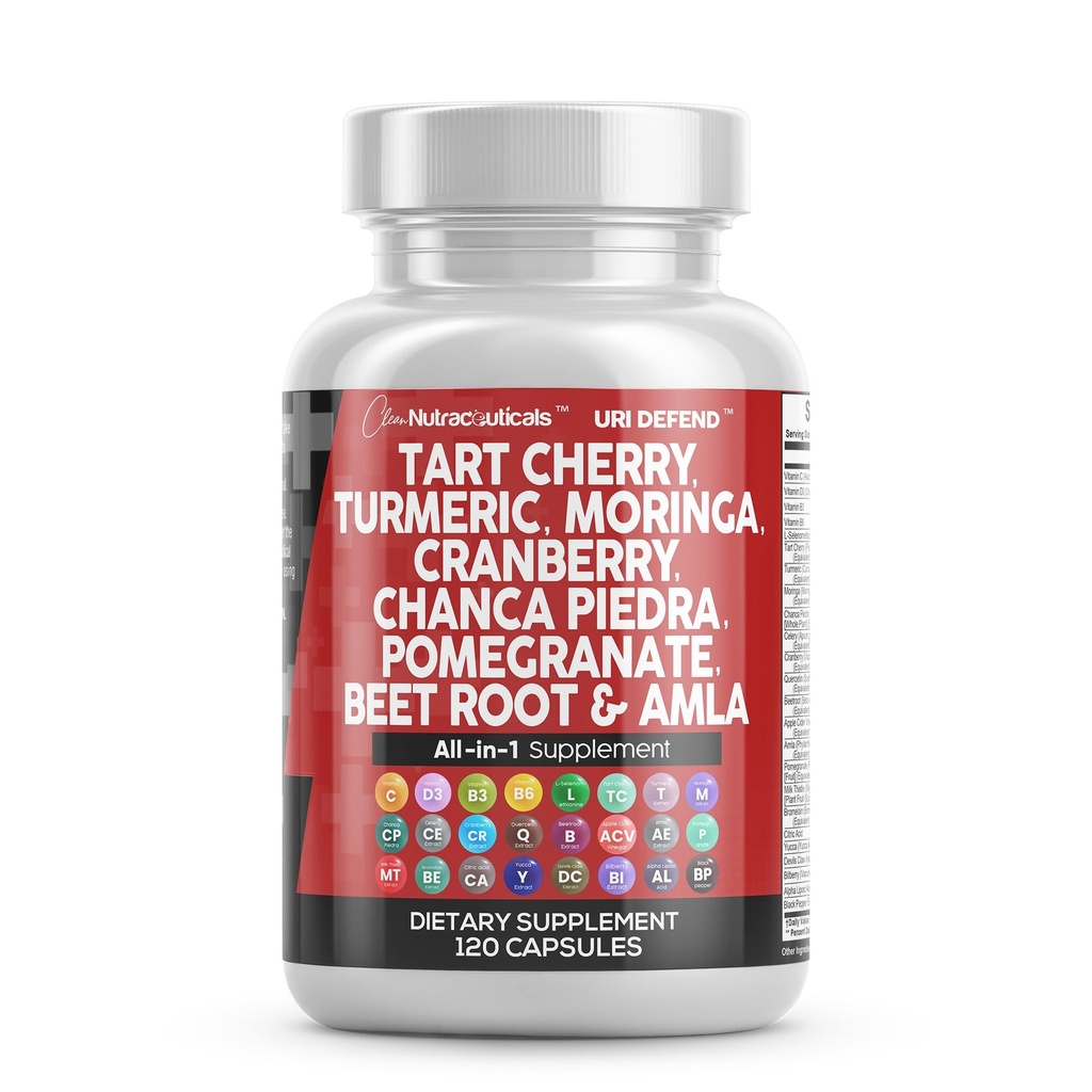 Puhas Nutraceuticals Tart Cherry Extract kapslid kurkum Moringa Cranberry Chanca Piedra Celery Quercetin ACV Granaatõuna L Selenometioniin - kusihappe tase - 120 Ct