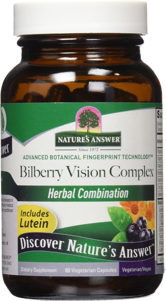 Nature's Answer Bilberry Vision Complex for Eyes Vegetarian Capsules, 60-Count | Promotes Overall Eye Health