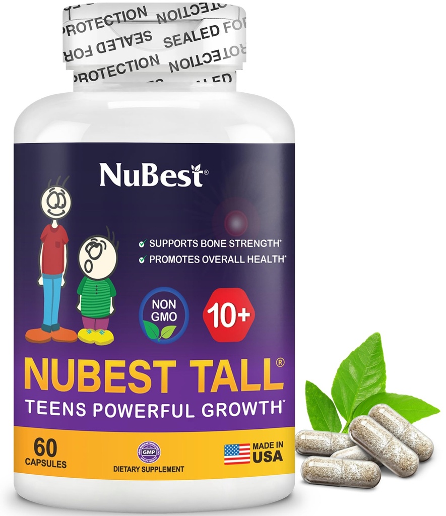NuBest Tall 10+ Premium Luu tugevus valem, täiustatud immuunsus ja üldine tervis vanuses 10+ kaltsiumi, D3-vitamiini, K2-vitamiini ja multivitamiinidega | 60 kapslit | 1 kuu pakkumine