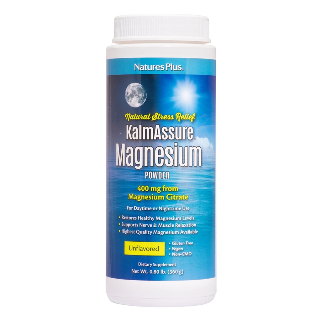 NaturesPlus KalmAssure Magneesiumipulber - 0,8 lb - Maitsestamata - Toetab Närvi ja lihaste lõõgastust - Mitte-GMO, Gluteenivaba, Vegan - 60 Servings